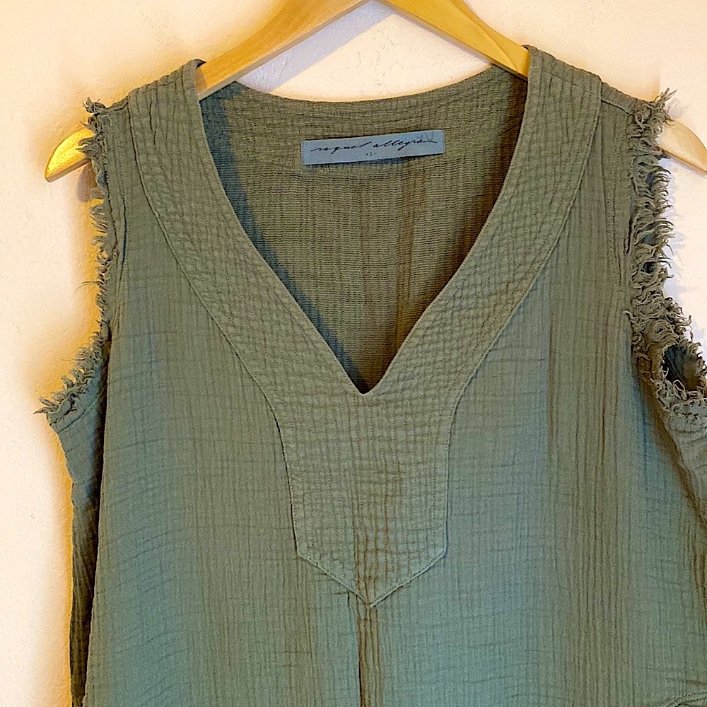 Raquel Allegra cotton gauze sleeveless Luna midi dress olive army green Medium - Picture 7 of 14